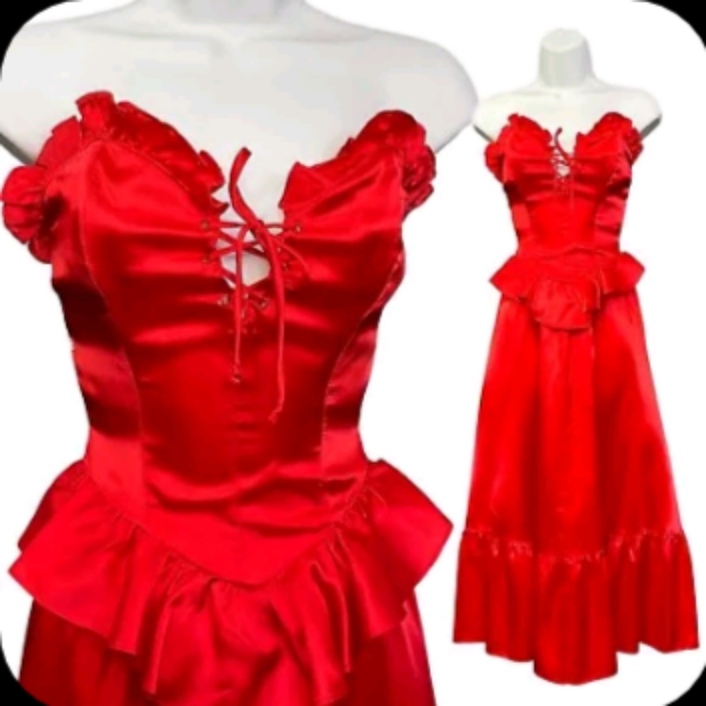 Precious Moments Vintage Prom Red Satin Dancing Dress